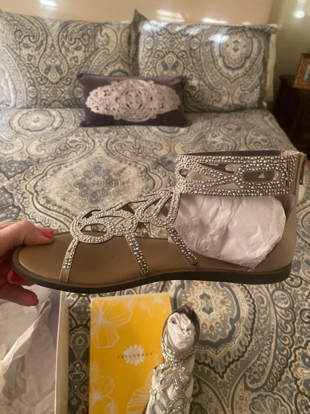 Embellished Silver Women's Gladiator Sandals - Picture 6 of 13